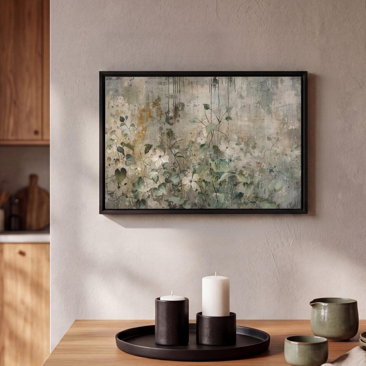 LEINWAND Bilder mit Rahmen - Blumen - Blätter - Abstrakt - Modern - 30x20 - Grau, Textil (30/20cm) - MuchoWow