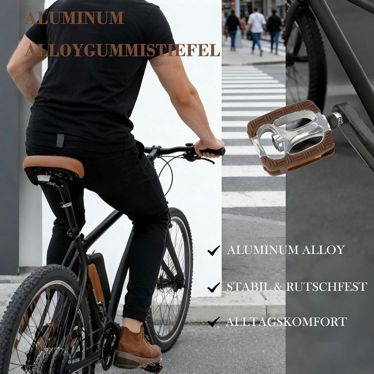 FAHRRADPEDALE Aluminium & Gummi Braun mit Reflektoren - Braun, Metall (8/1.5/12.5cm)