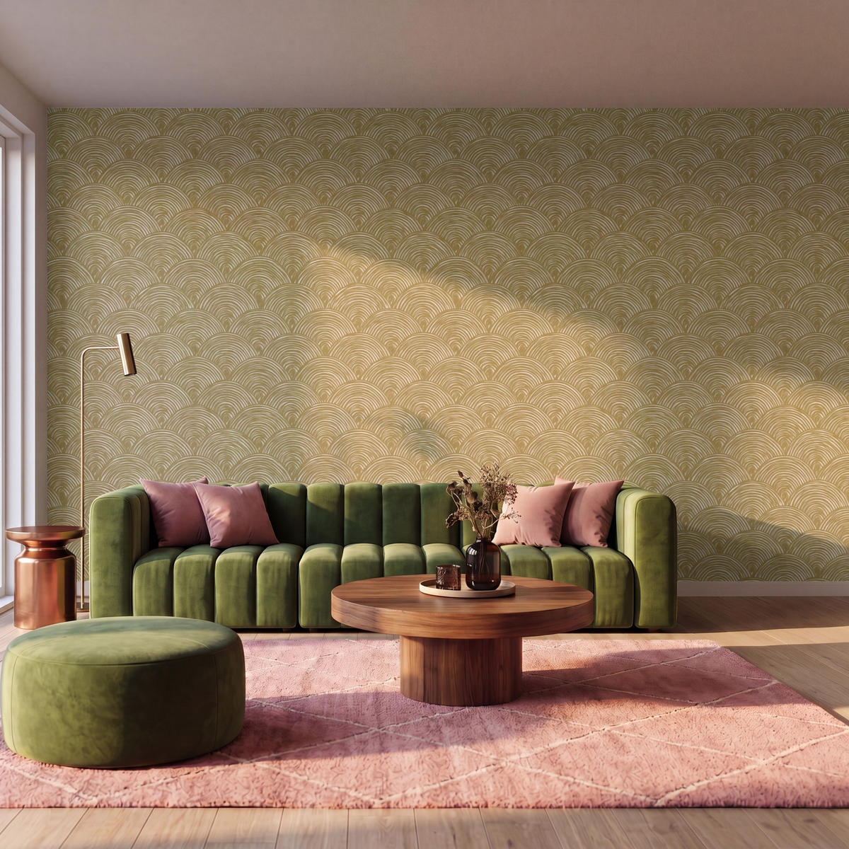 TAPETE - Fächer - Geometrisch - Grün - 500x300 cm - Goldfarben, Papier (500/300cm) - OnlyWow