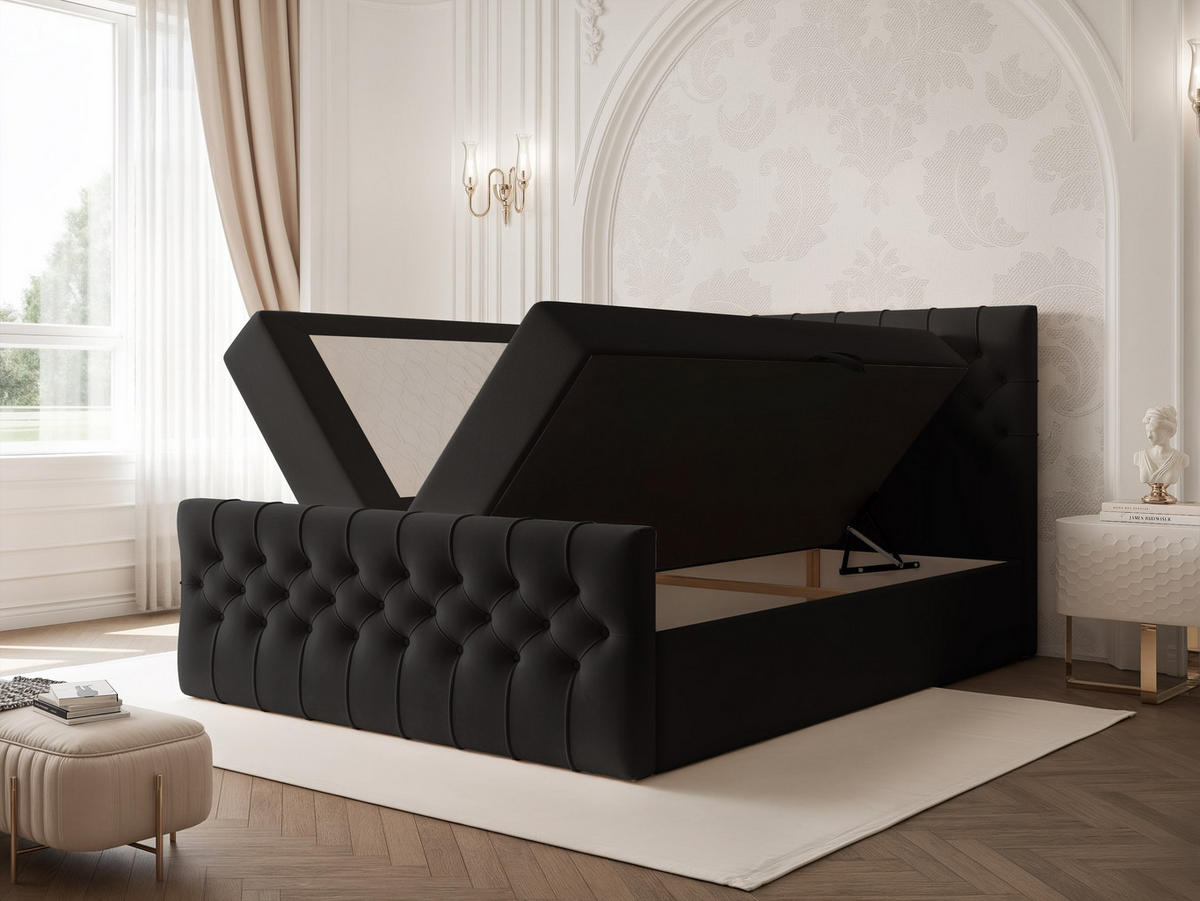 BOXBETT JOLIE 120x200 cm mit Matratze, Schwarz - Schwarz, Textil (120/200cm) - Idohome