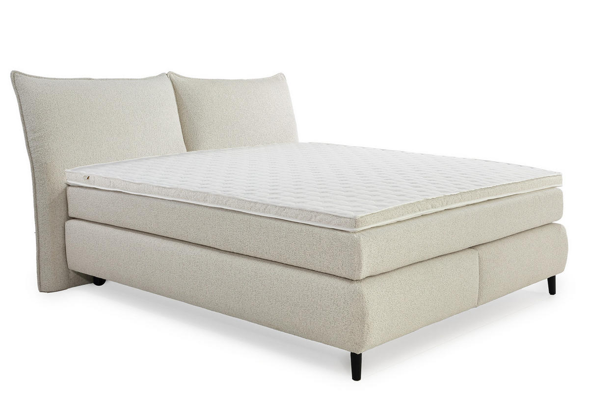 BOXSPRINGBETT 180x200 cm, Kopfteil m.Keder, 7-Zonen-Tonnentaschen-Federkernmatratzen H3+H4, Topper, Bonell-Federkern, Flachgewebe Beige Grau / 20020 - Greige/Beige, Textil/Metall (180/200cm) - luma-home