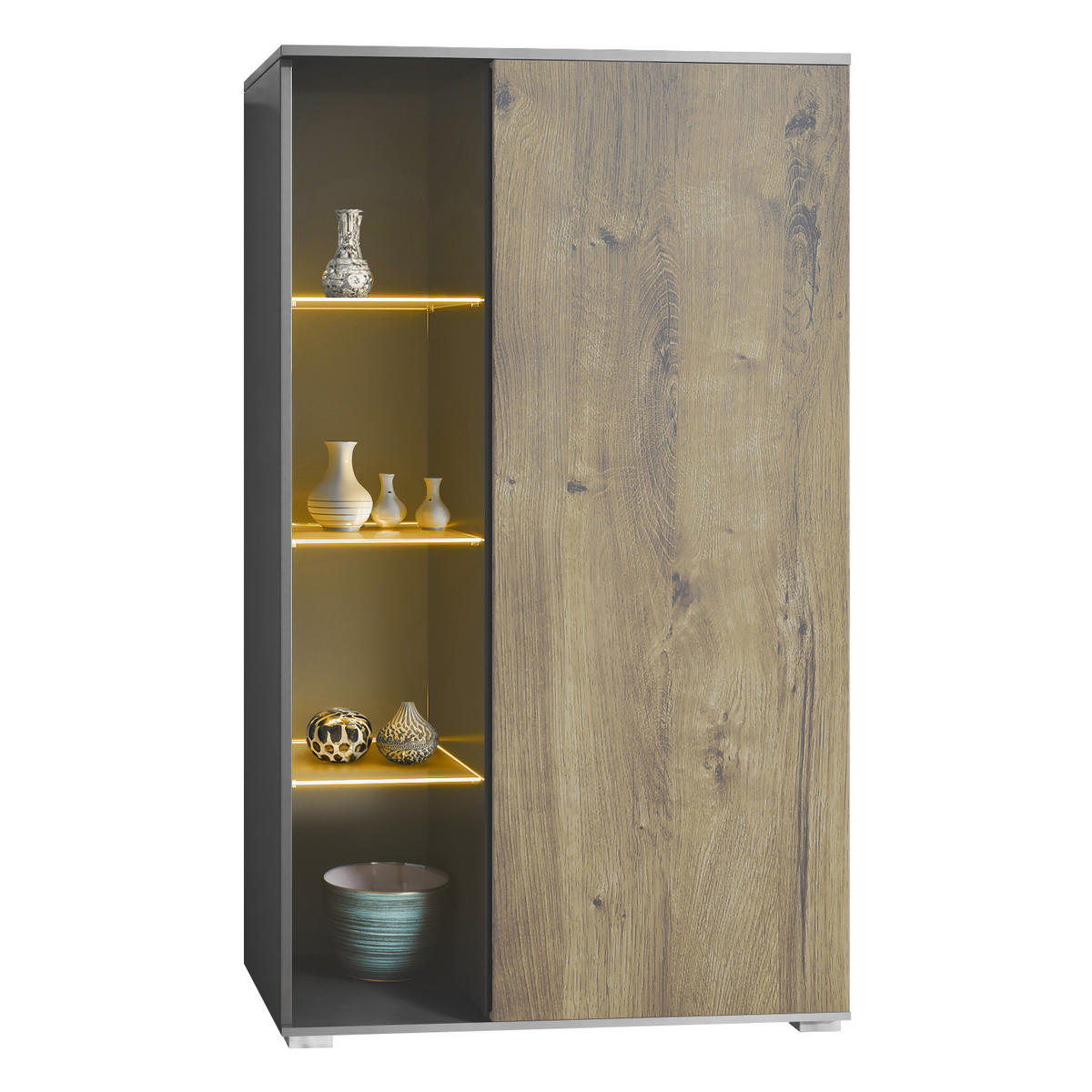 VITRINE Davos Eiche Ribbeck - Alteiche, Holzwerkstoff (71.5/134/35cm) - Vladon