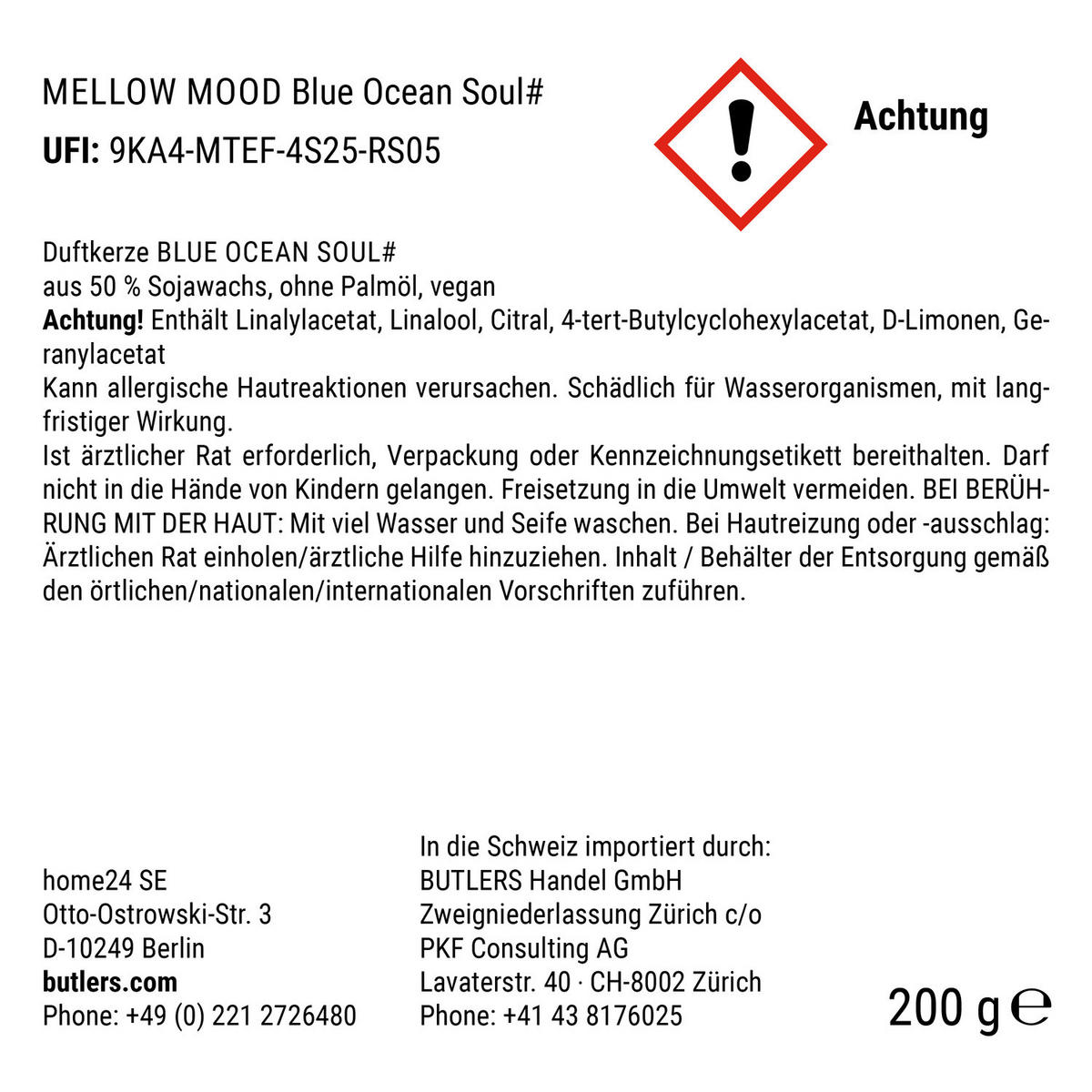 DUFTKERZE Mellow Mood Blue Ocean Soul - Pastellblau, Paraffin (6cm) - Butlers