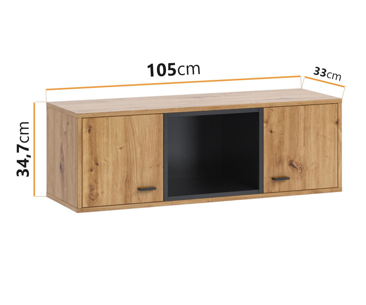 HÄNGESCHRANK horizontal Randy mit zwei Türen Artisan Eiche - Schwarz/Eiche Artisan, Holzwerkstoff/Kunststoff (105/35/33cm) - Ravio