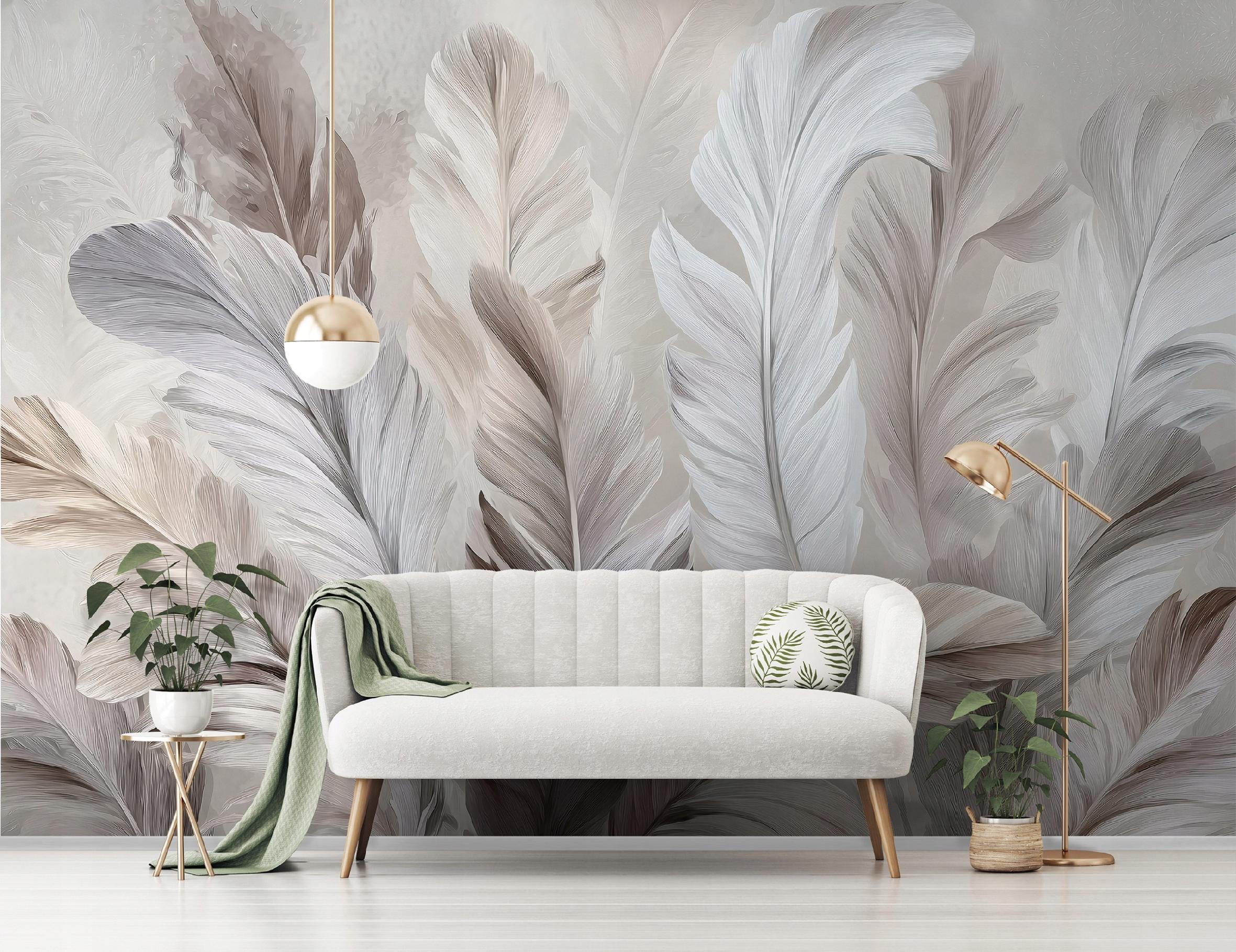 FOTOTAPETE Federn Abstrakt Beige 400x280 cm - Multicolor, Papier (400/280cm) - Wallarena