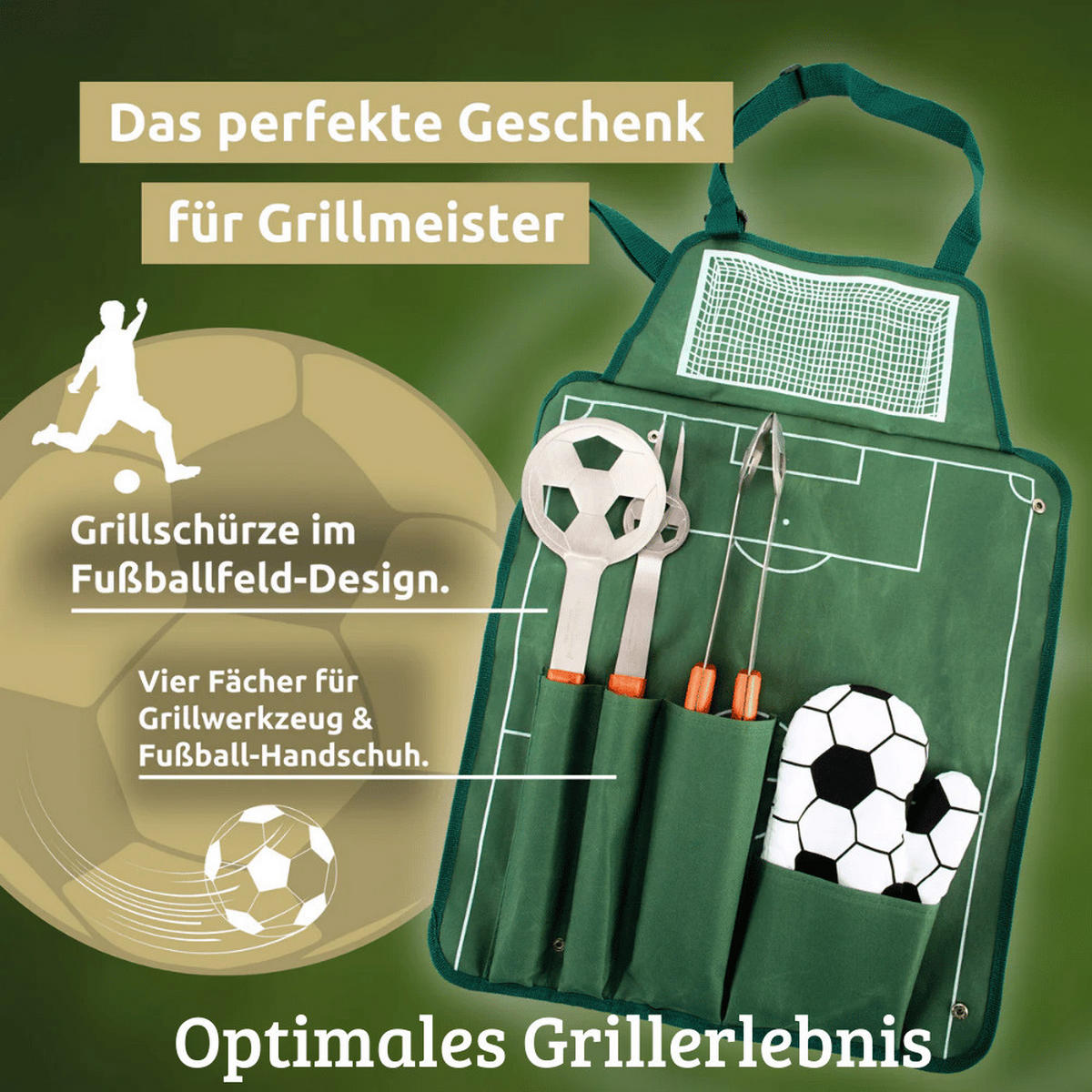 GRILLBESTECK Set SOCCA Grillset für Männer Geschenk - Silberfarben, Metall (50cm) - DELUKE