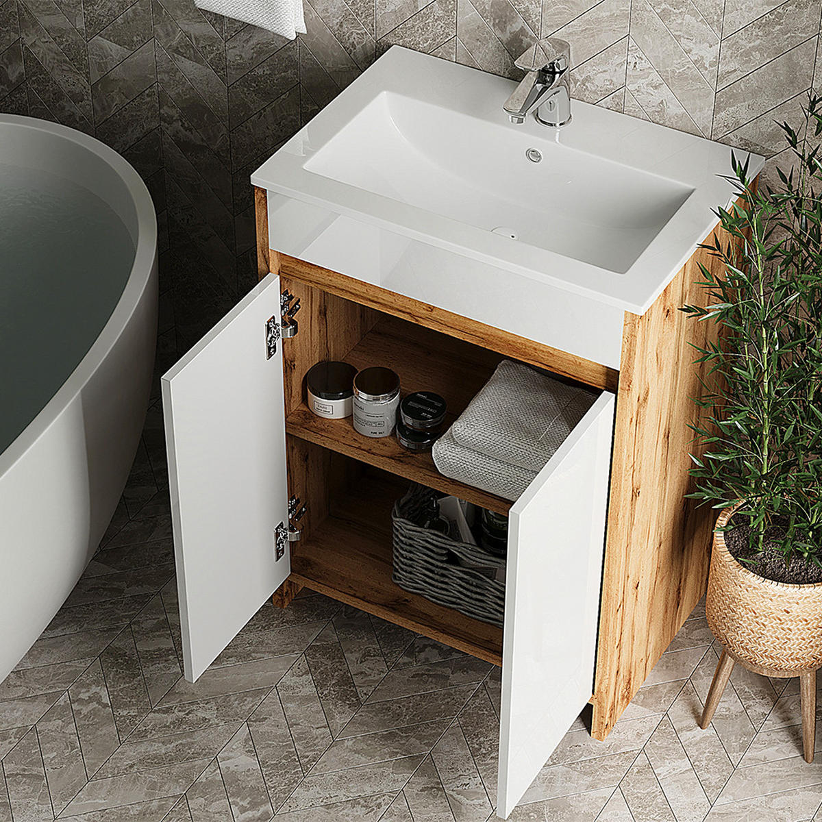 VANITY UNIT Lemgo Zlatý mocný dub - medově dubová, kompozitní dřevo (59.6/81.9/40cm) - Vicco