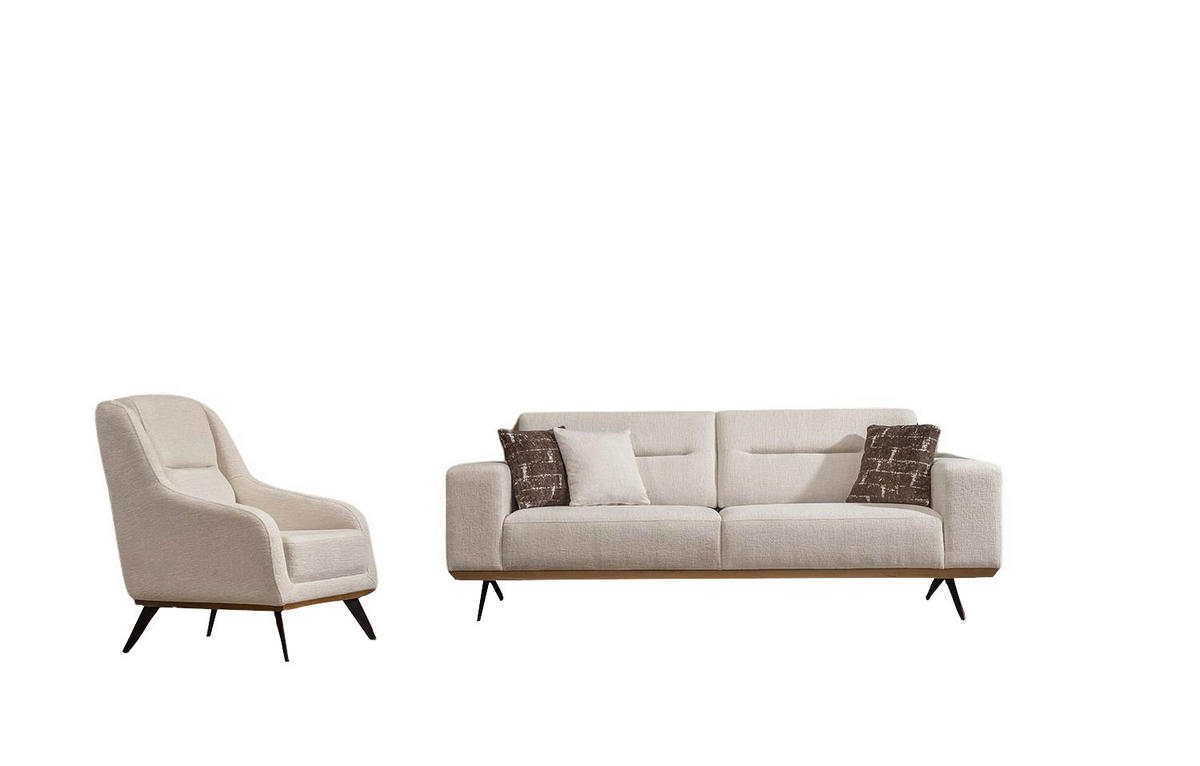 SITZGARNITUR Soprano Creme Stellvariante:2+1 - Creme, Holz/Textil (190/85/100cm) - Villa Möbel