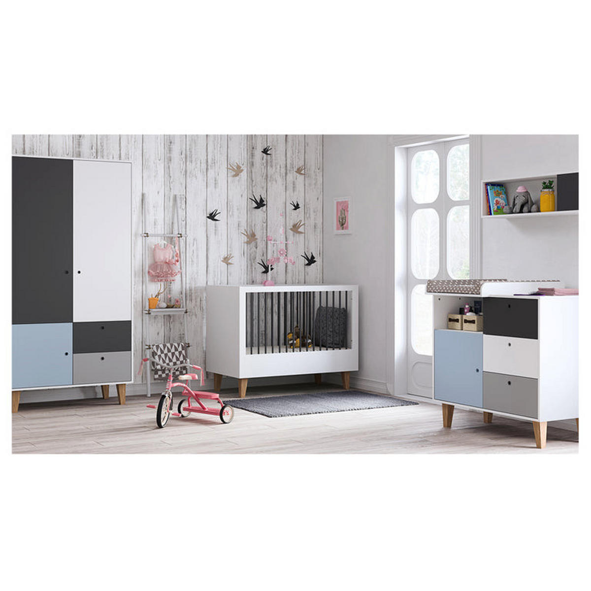 SOBA ZA BEBE 3-dijelni plavo - plava, drvni materijal (144.5/97/75cm) - Petits-meubles