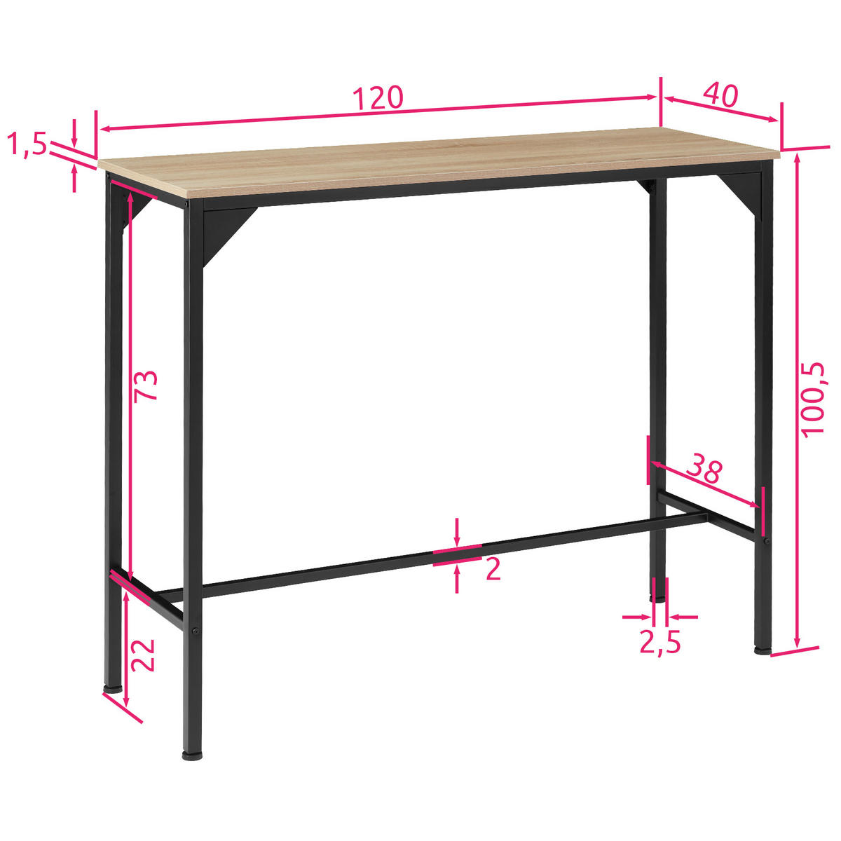 BARTISCH Kerry,120 x 40 x 100,5 cm,Industrial Holz hell, Eiche Sonoma - Naturfarben, Holz (40/100.5/120cm) - tectake