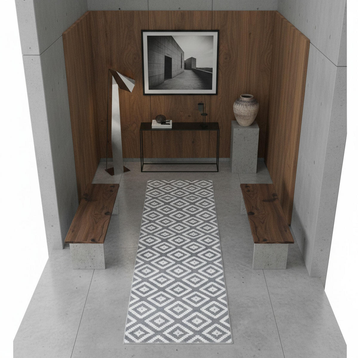 TEPPICH Waschbar Geo-Muster Modern Schlafzimmer Strapazierfähig Läufer Grau 80x300 cm OEKO-TEX – INN - Grau, Textil (80/300cm) - KADIMA DESIGN