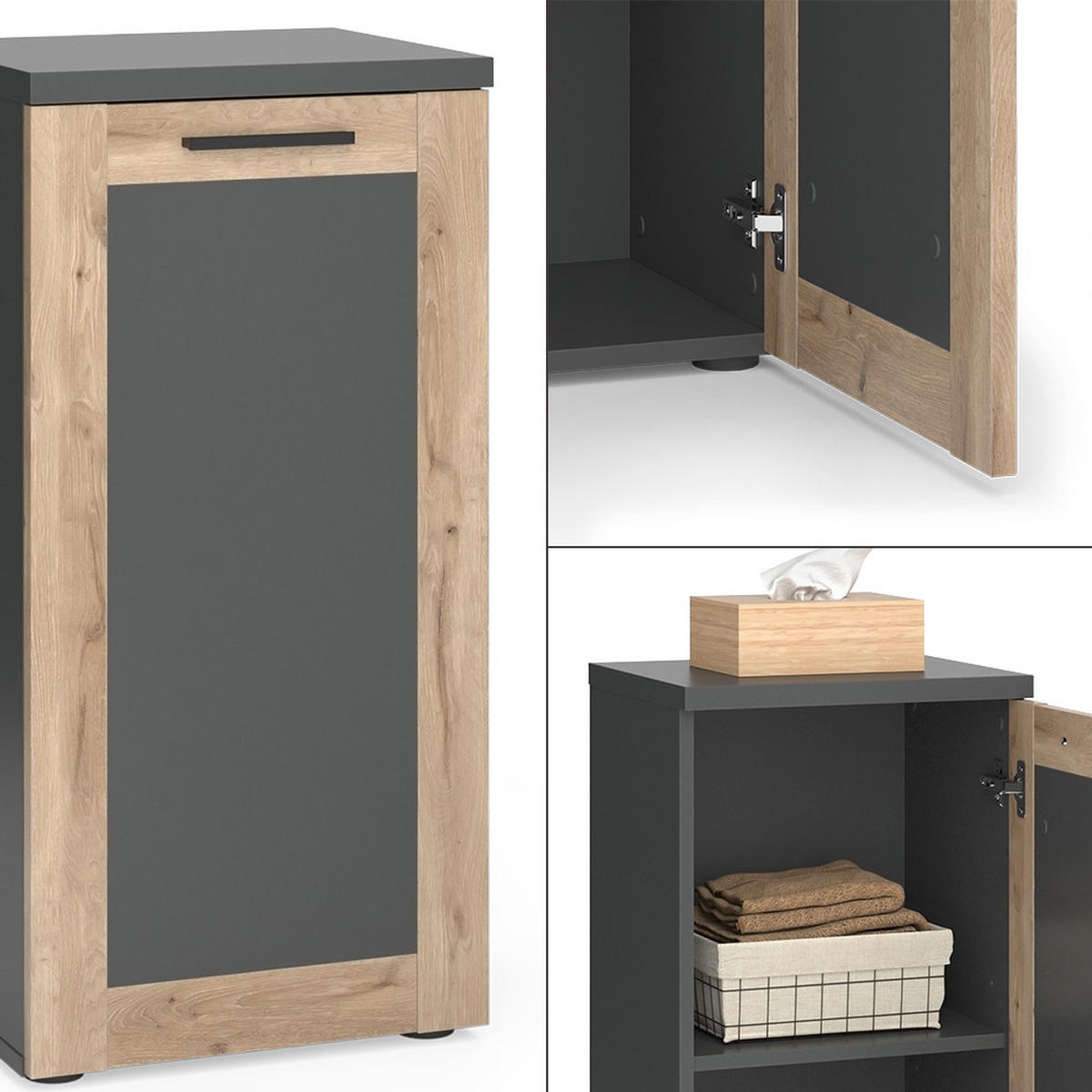 MIDISCHRANK Niko Anthrazit/Viking Oak 40 x 81.6 cm - Anthrazit, Holzwerkstoff (40/81.6/34.3cm) - Vicco