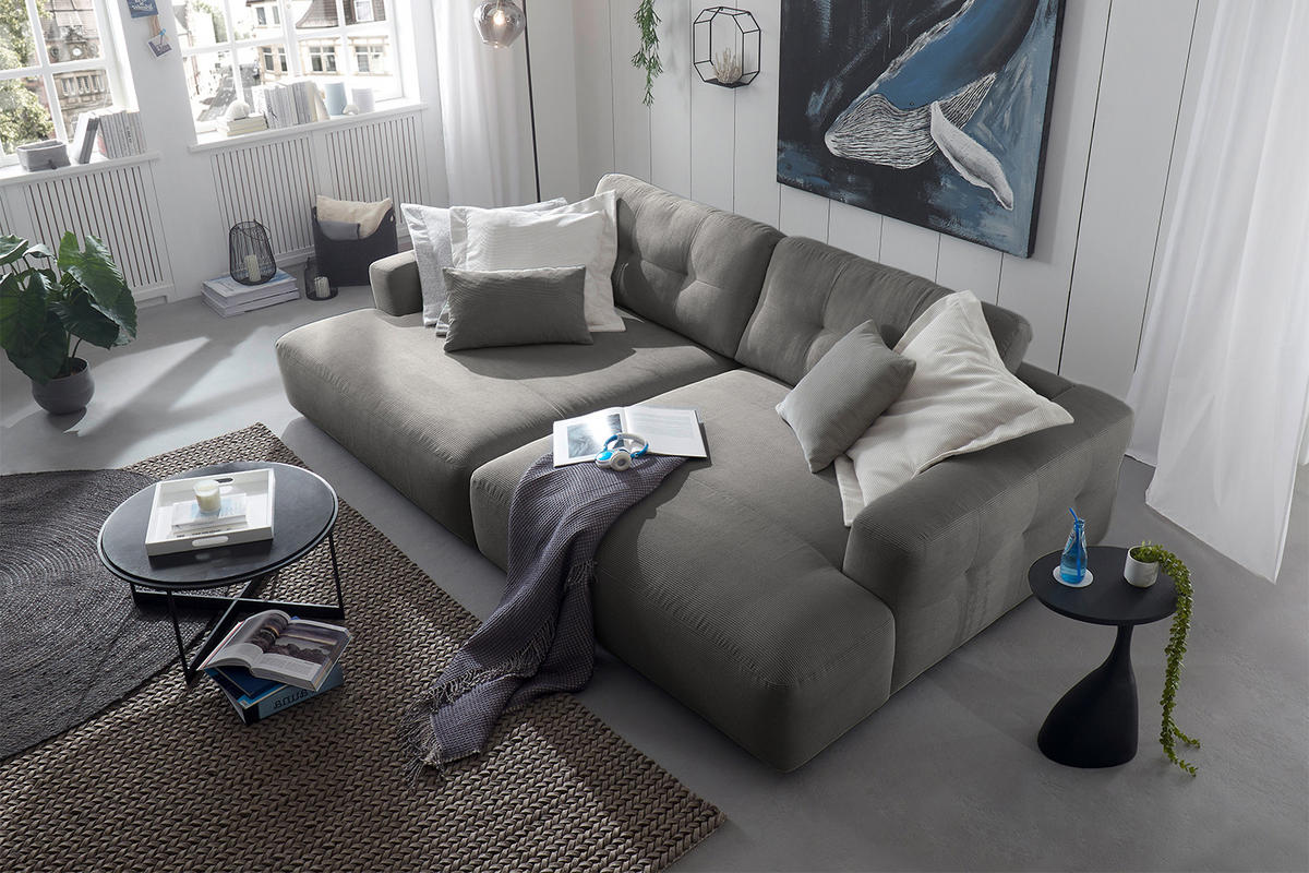 BIG SOFA MIKA Anthrazit Cord - Anthrazit/Schwarz, Kunststoff/Textil (300/86/167cm) - KAWOLA
