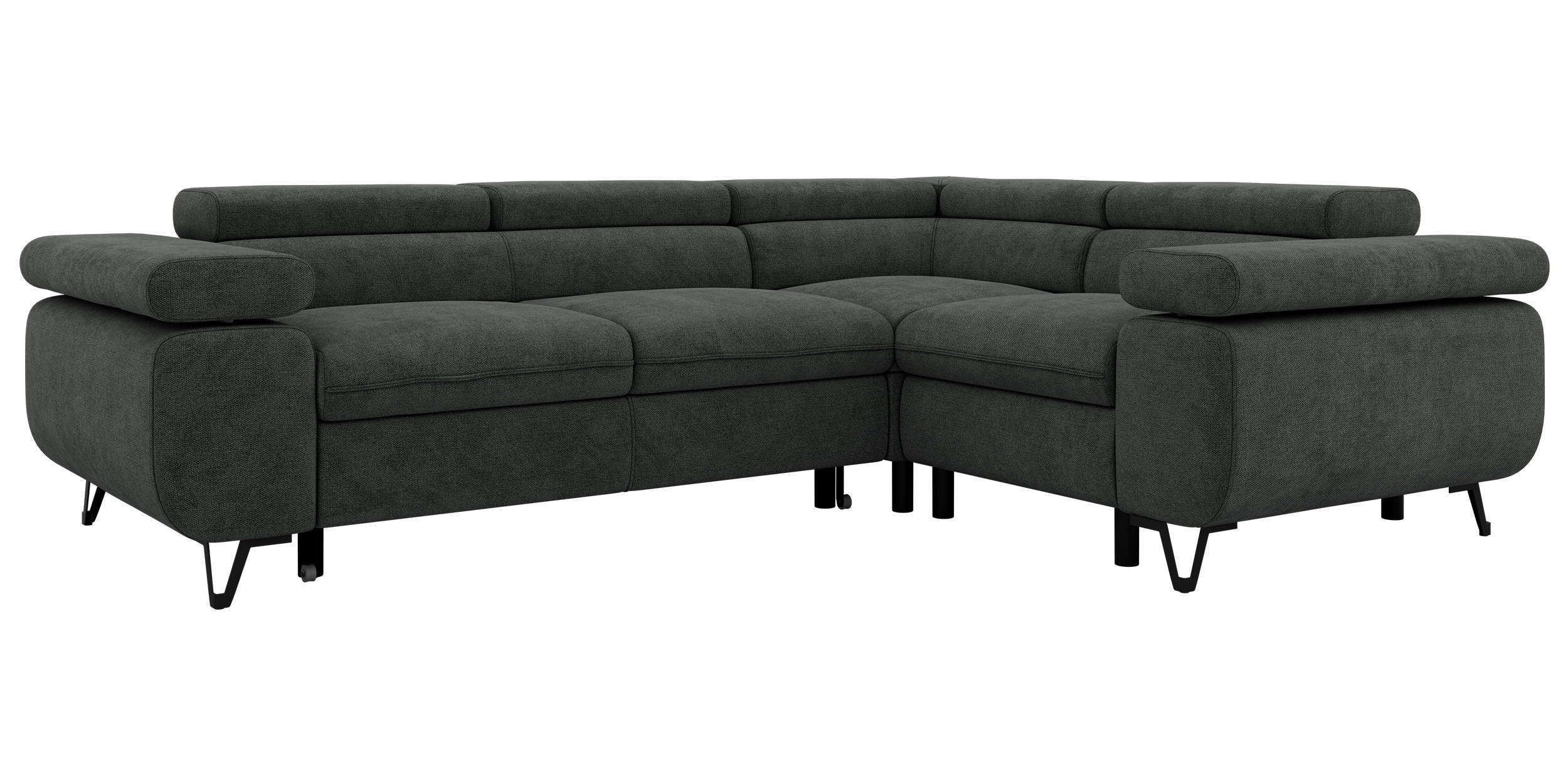 ECKSOFA FALCO L - Dunkelgrau Stukture - Rechts Seite - Dunkelgrau/Schwarz, Textil/Metall (268/197cm) - MKS