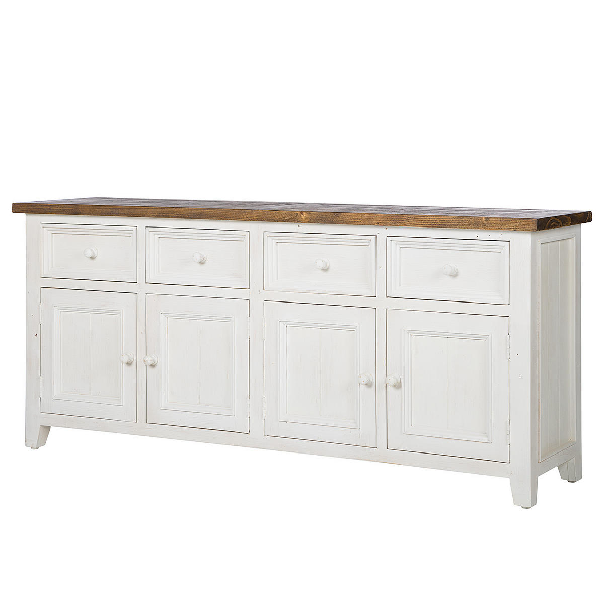 SIDEBOARD - Kiefer massiv - Weiß/Kieferfarben, Holz (180/80/45cm) - home24