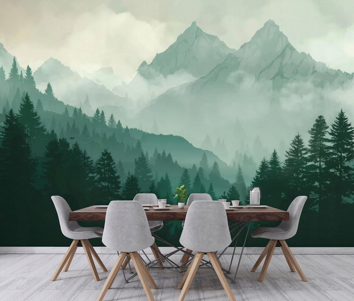 FOTOTAPETE Wald Gebirge Grün 200x140 cm - Multicolor, Papier (200/140cm) - Wallarena