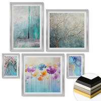 WANDBILDER 5er Set - 50x50 cm & 20x30 cm & 40x60 cm Silberner Rahmen - Leuchtturm, Landschaft, Mädchen, Pferd - Silberfarben, Kunststoff (40/60cm) - ArtPrintCave