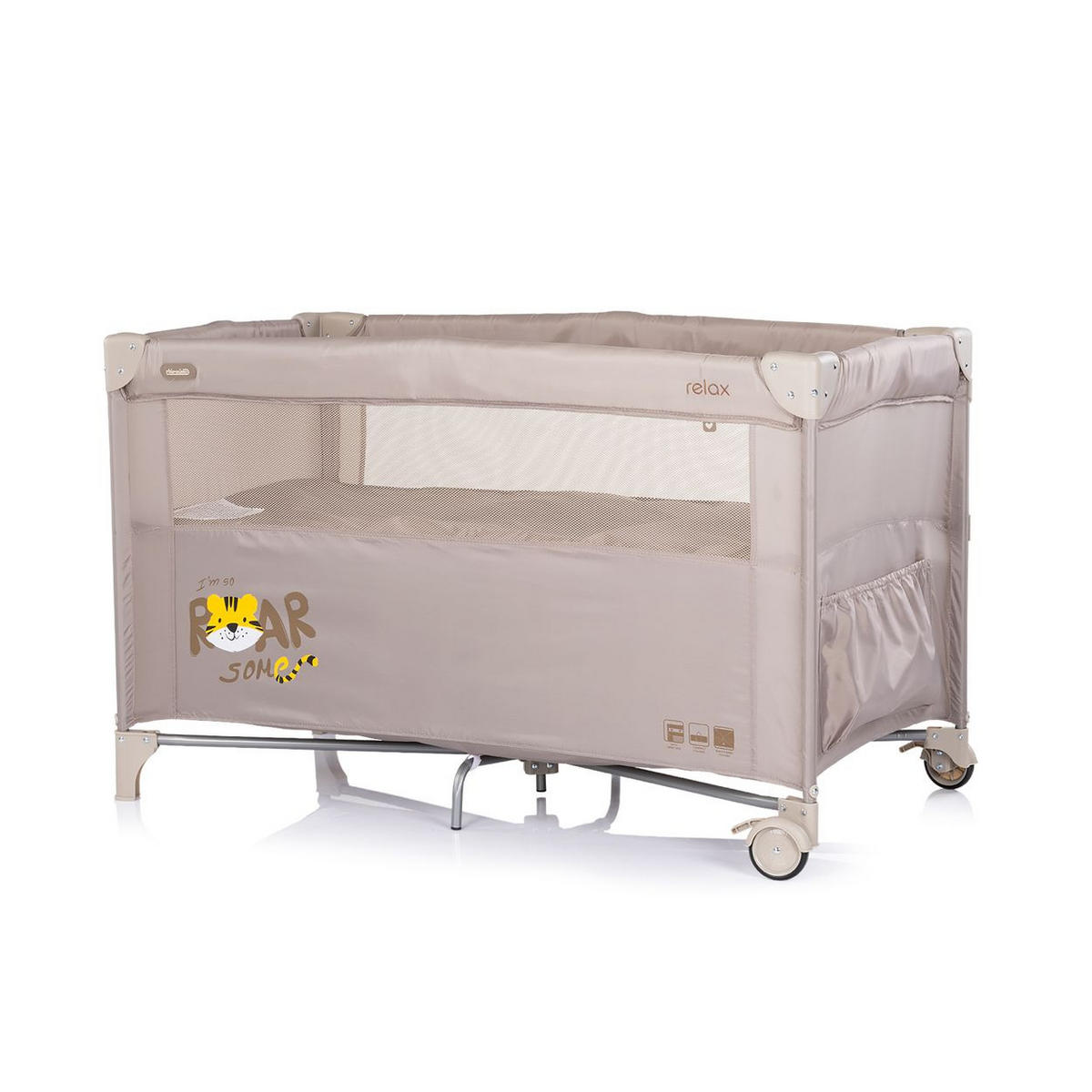 BABYREISEBETT Relax beige braun 2 Ebenen, als Beistellbett nutzbar, Seiteneingang, Faltmatratze - Beige, Metall (60/120cm) - Chipolino