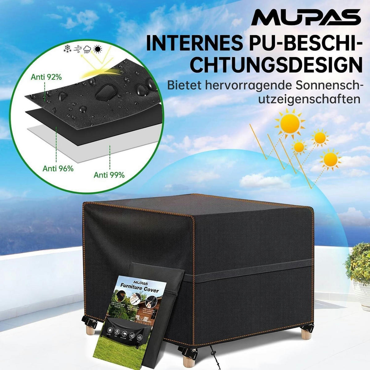 ABDECKHAUBE Gartenmöbel 90 x 90 x 90 cm Wasserdicht 420D Oxford mit Zugkordel - Schwarz, Kunststoff (90/90/90cm)