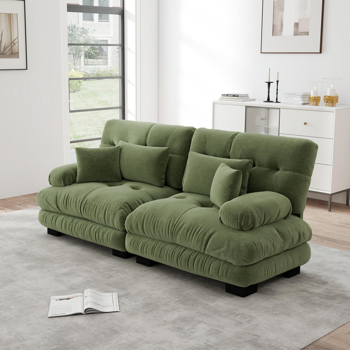 SOFA 2-Sitzer aus Chenille 220x77x81 cm mit modularem Design, grün - Grün, Textil (77/81/220cm) - Luhomfu