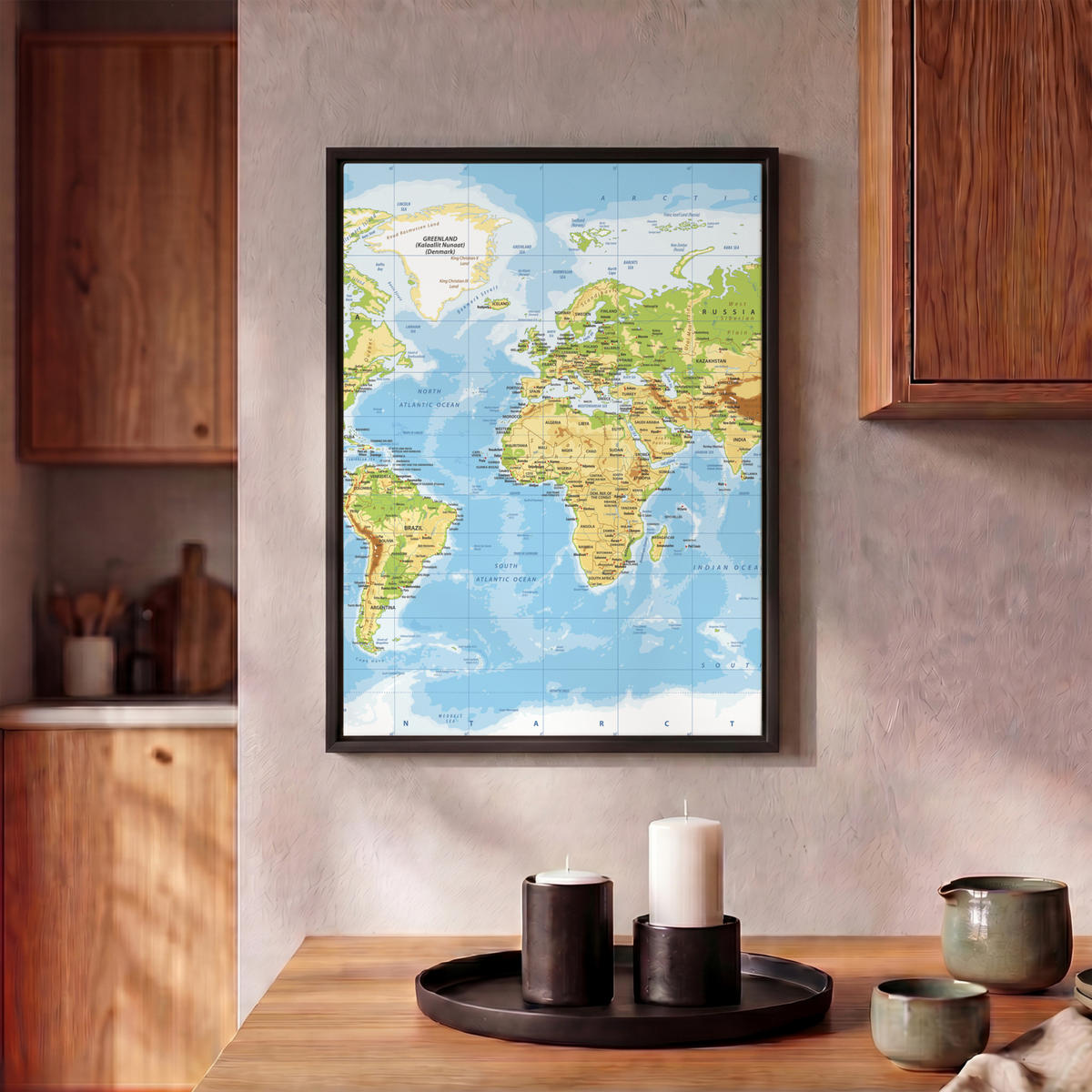 LEINWAND Bilder mit Rahmen - Weltkarte - Statistisch - Blau - Erde - Bildung - 30x40 - Blau, Textil (30/40cm) - MuchoWow