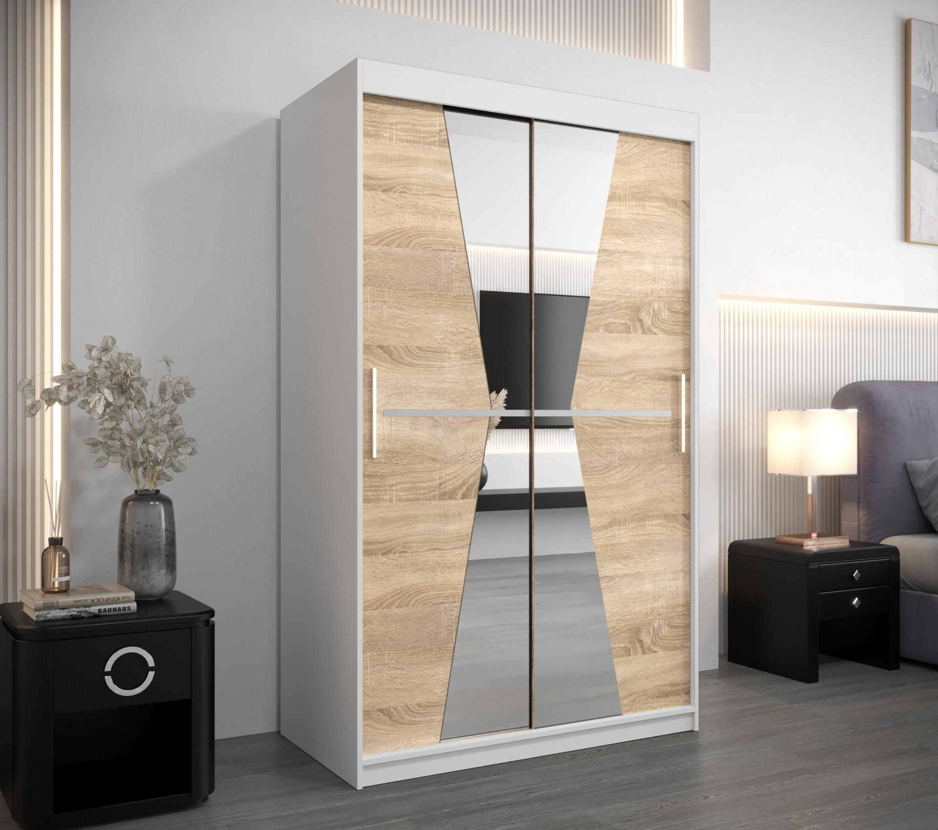 SCHWEBETÜRENSCHRANK 200/120/62 2-türig - Silberfarben/Weiß, Holz/Kunststoff (120/200/62cm) - Abiks Möbel