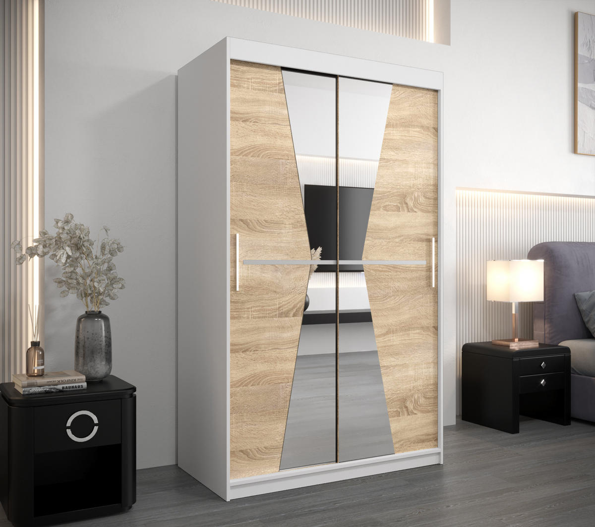 SCHWEBETÜRENSCHRANK 200/120/62 2-türig - Silberfarben/Weiß, Holz/Kunststoff (120/200/62cm) - Abiks Möbel