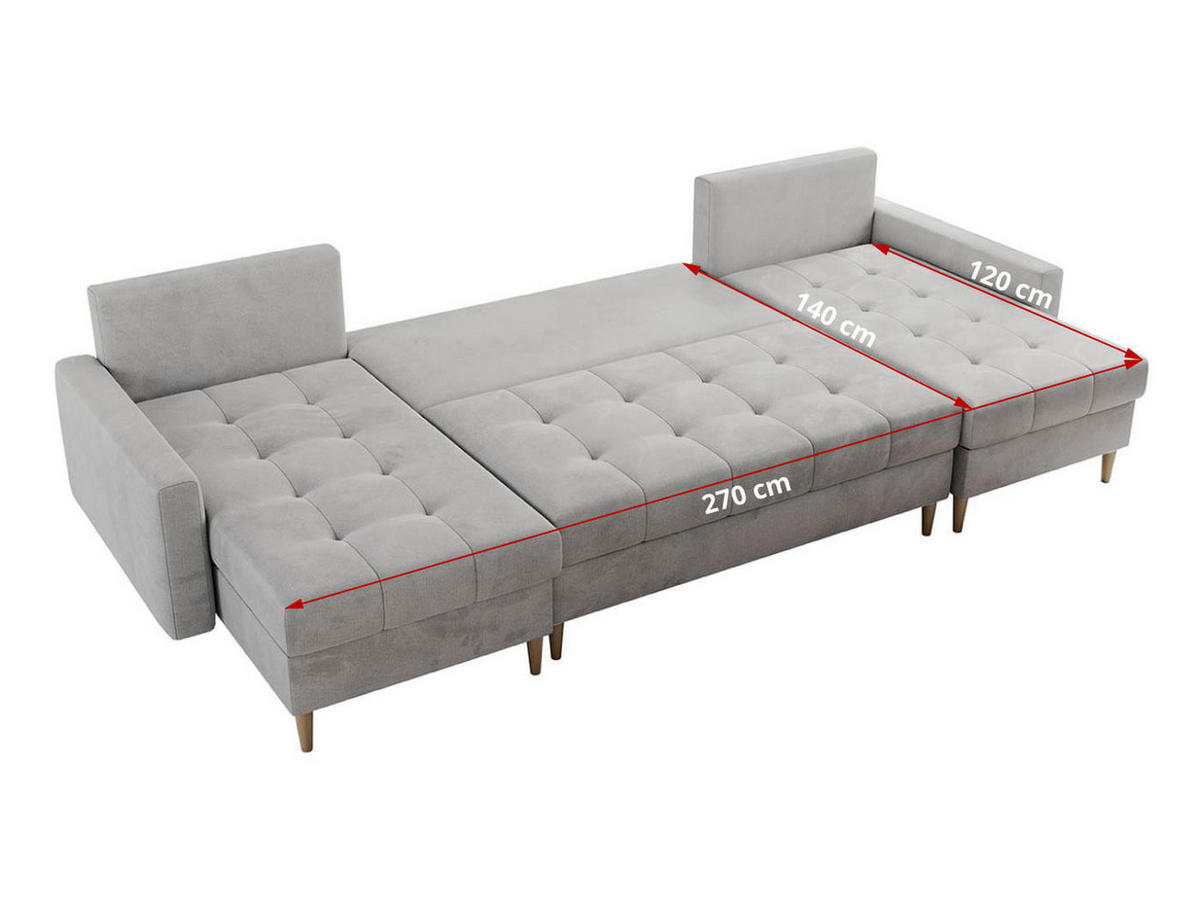 WOHNLANDSCHAFT Colin U Velvet Hellgrau - Hellgrau/Braun, Holz/Textil (290/75/140cm) - MKS