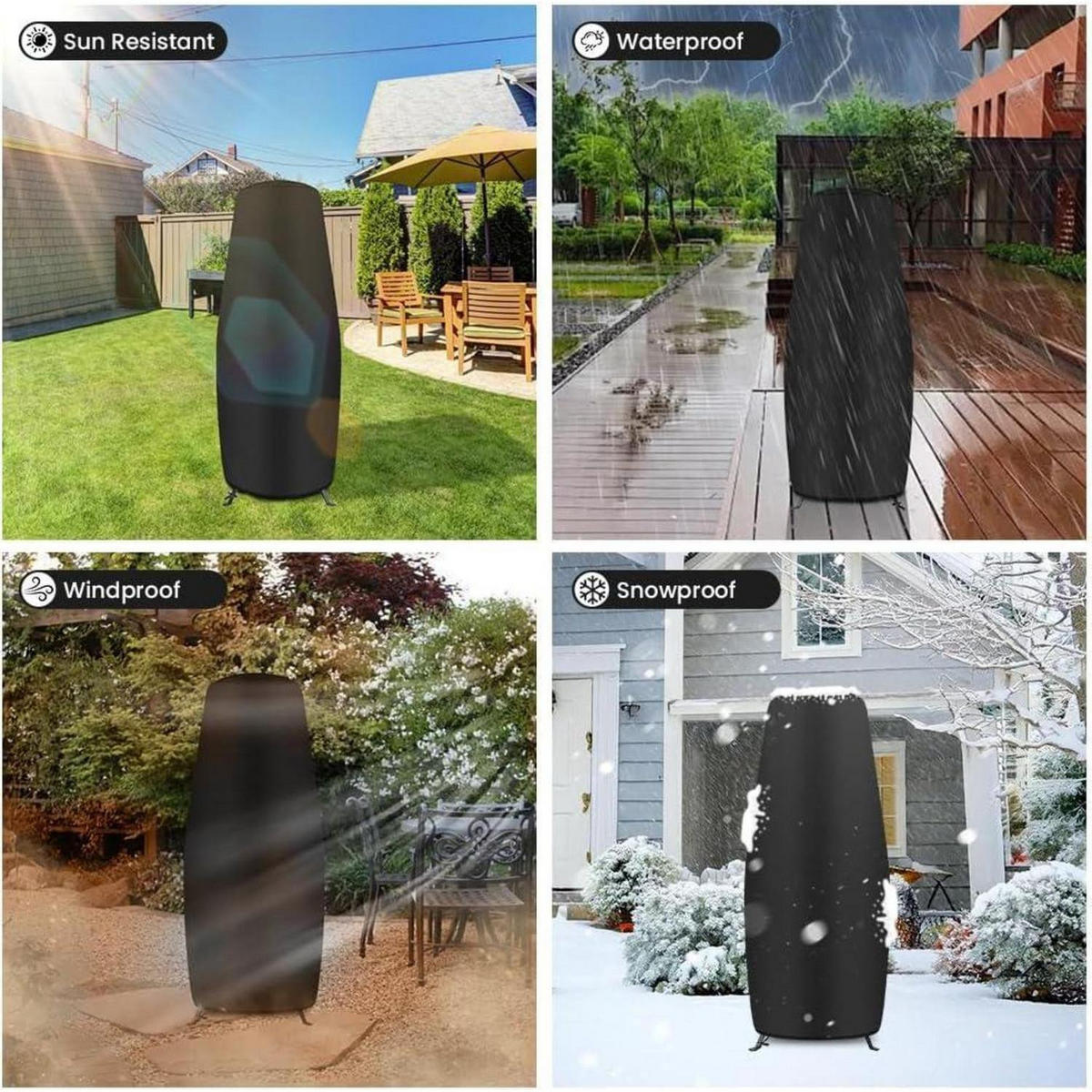 WETTERSCHUTZHÜLLE für Terrassenheizer 122 x 61 x 21 cm Wasserdicht UV-Beständig - Schwarz, Textil (61/21/122cm)