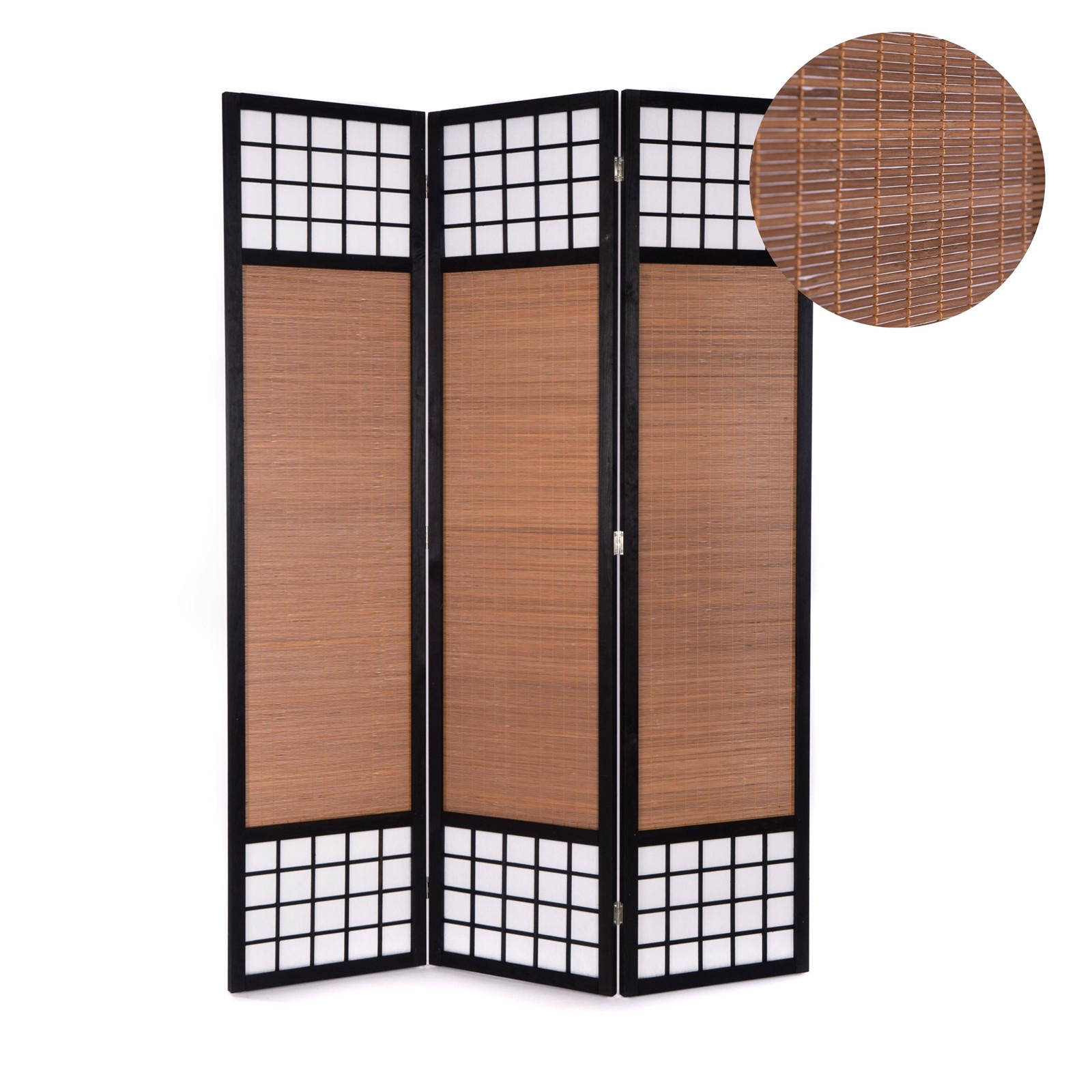 RAUMTEILER Osaka 3-tlg. Bambus, Reispapier - Schwarz, Holz (120/170/2cm) - CREEDWOOD