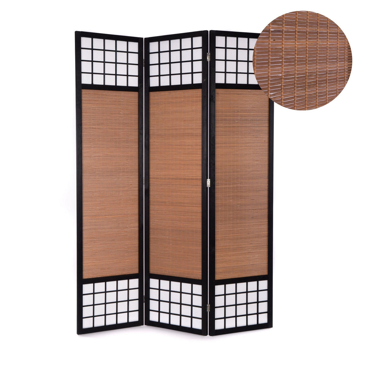 RAUMTEILER Osaka 3-tlg. Bambus, Reispapier - Schwarz, Holz (120/170/2cm) - CREEDWOOD