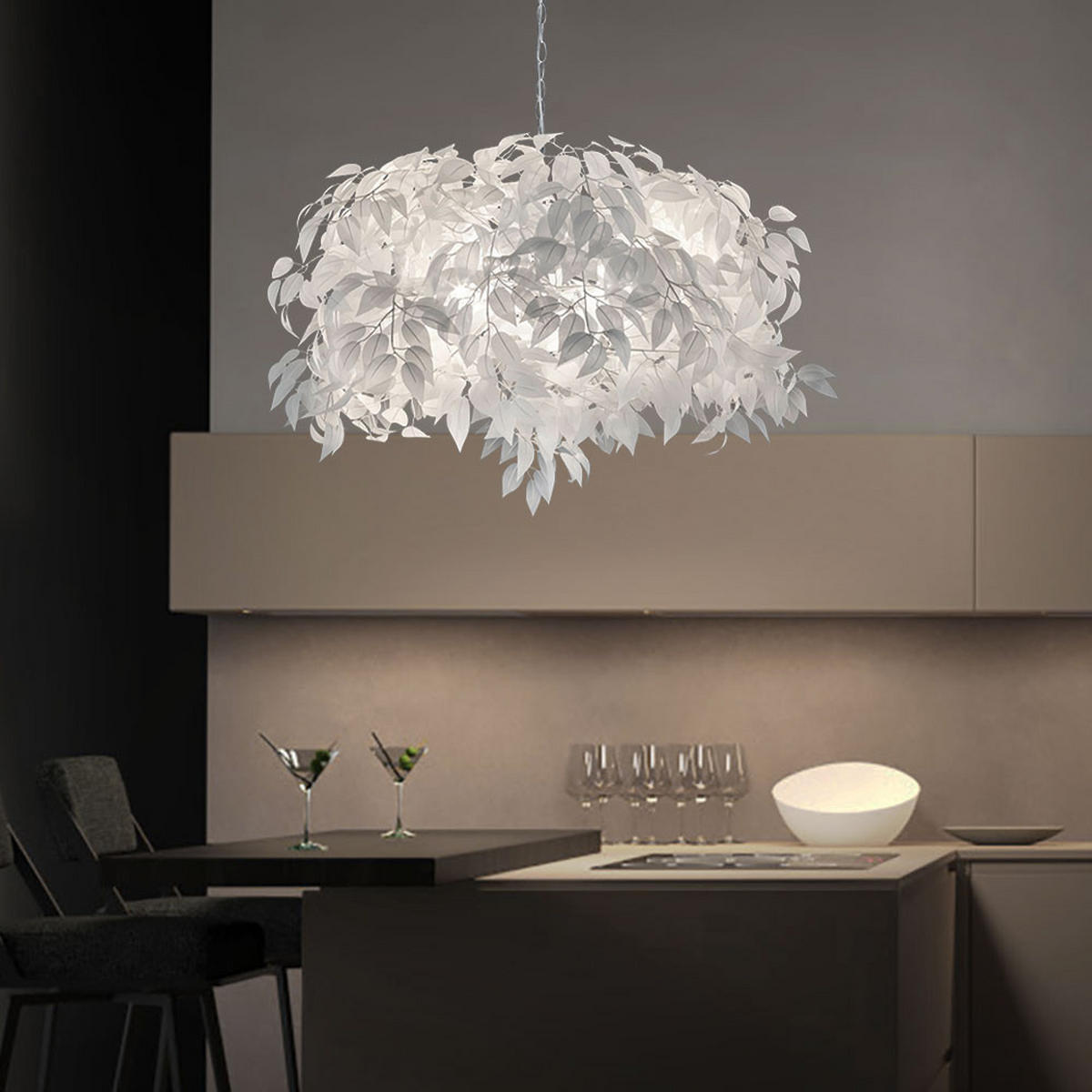 HÄNGELEUCHTE LEAVY Weiß Chrom Blätter - Weiß, Metall (70/70/150cm)