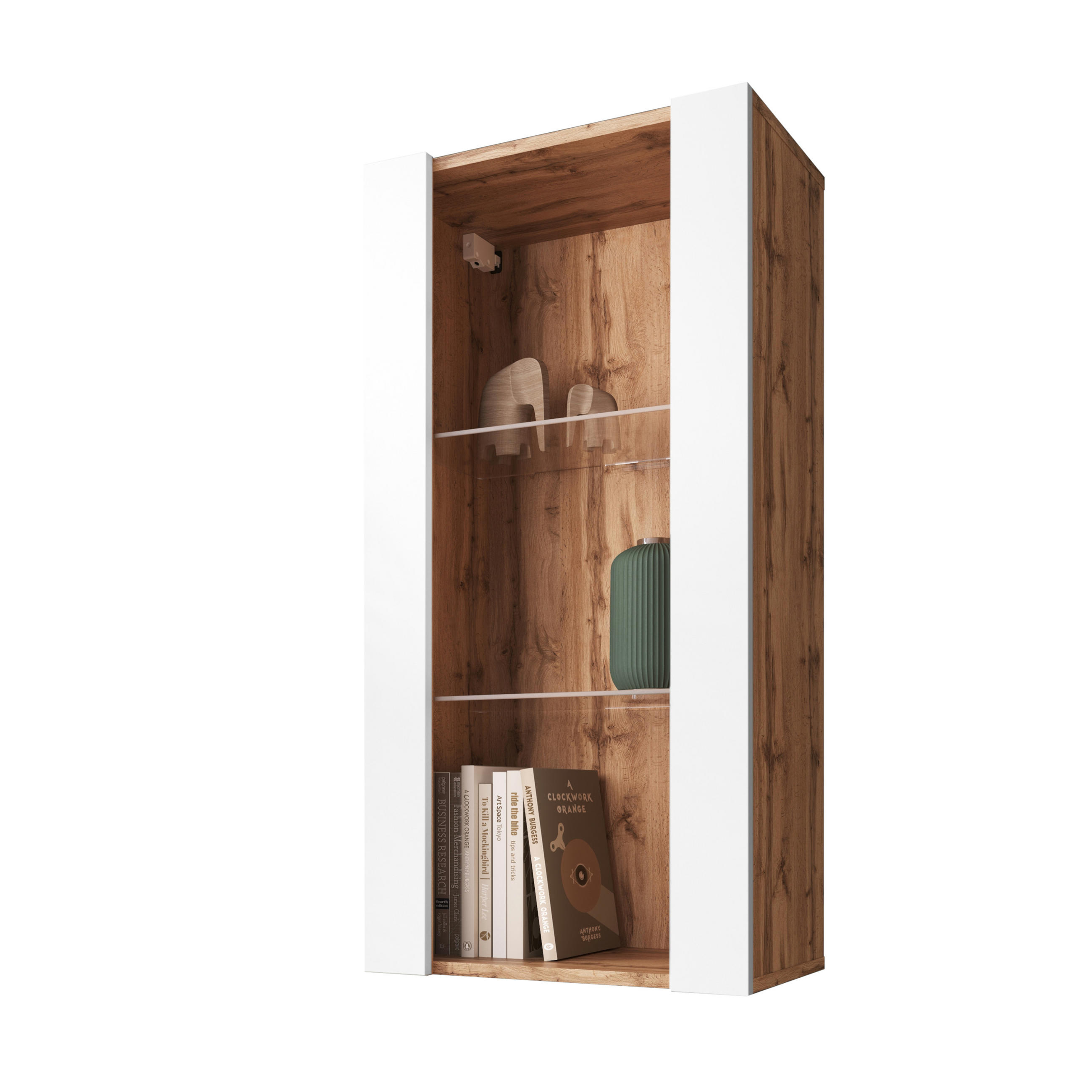 Komodee Hängevitrine Eiche Wotan, Weiß 50x100x29.5 cm