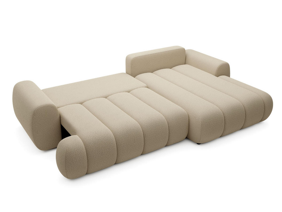 ECKSOFA SITO Creme Geflochtener Stoff mit Schlaffunktion - Creme, Holz (272/168cm) - MASSENO