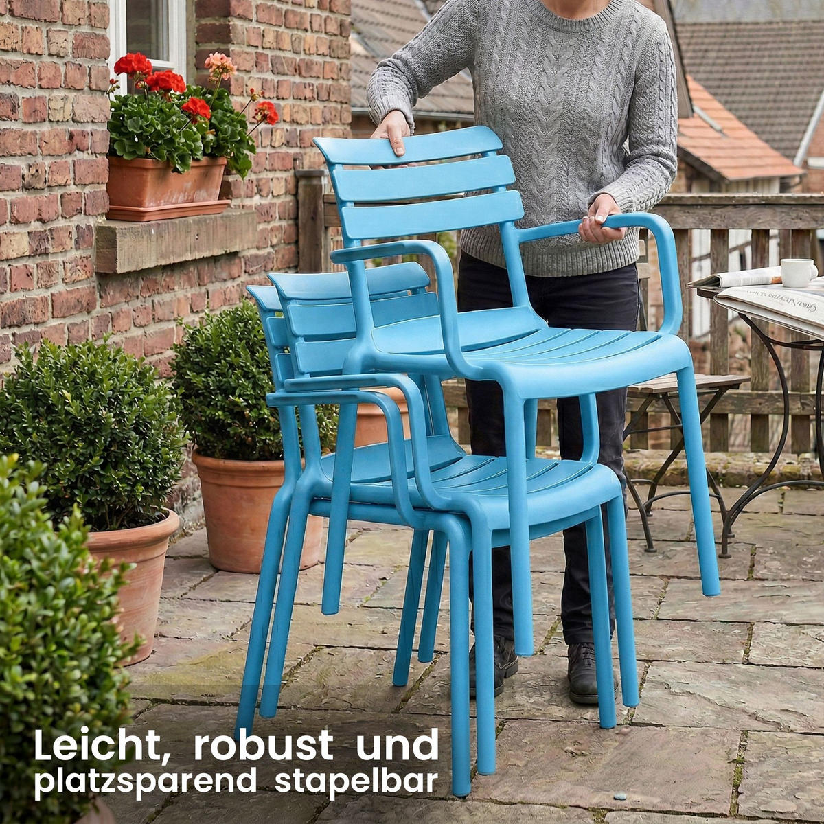 GARTENSTUHL Kunststoff Blau - Blau, Kunststoff (57/82/57cm) - CLP
