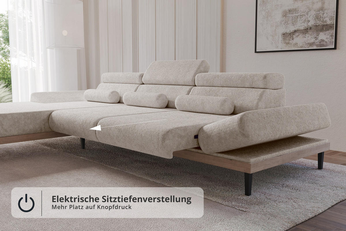 ELEKTRISCHES ECKSOFA Links MONA 316x205x85 Hellgrau Velours - Hellgrau, Holzwerkstoff/Textil (316/205cm) - ALTDECOR