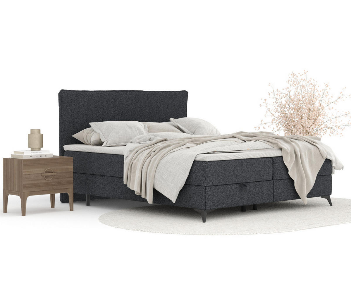 BOXBETT Peru Schwarz 200/200 cm im Webstoff - Schwarz, Holz/Holzwerkstoff (200/200cm) - Maison de Reve