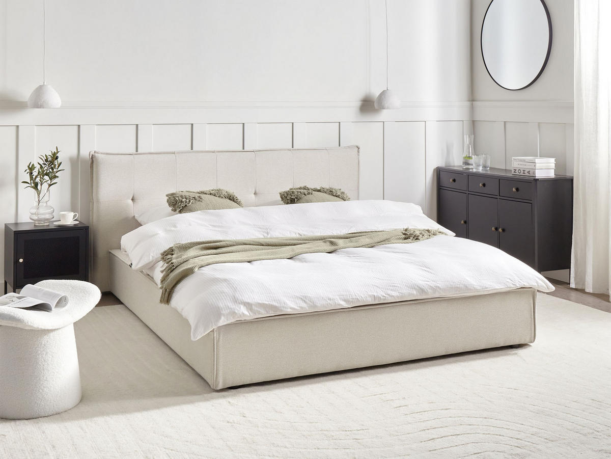 POLSTERBETT mit Lattenrost 160x200 cm Weiß Lestre - Creme, Textil (160/200cm) - Beliani