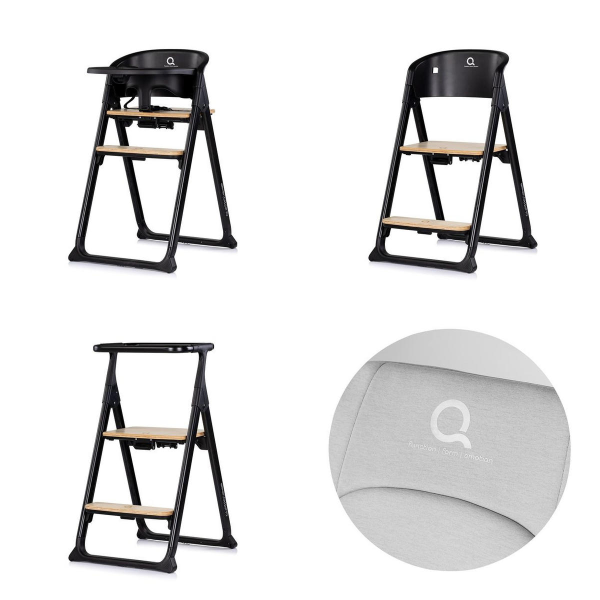 HOCHSTUHL Quatro 4 in 1 dunkelgrau Babywippe, Lernturm, Tablett, verstellbare Fußstütze, 4-in-1-Funktion - Schwarz, Metall (49/95/65cm) - Chipolino