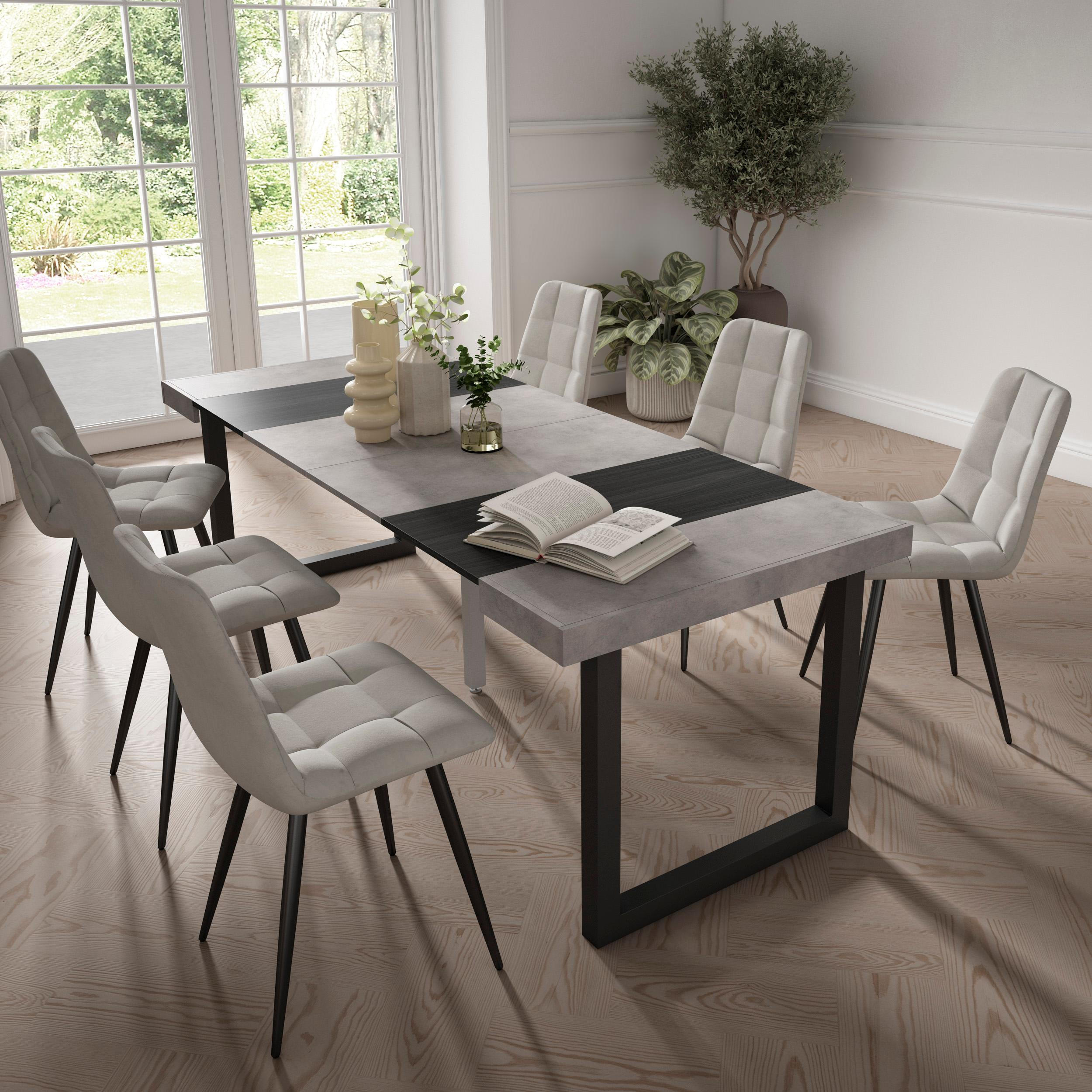 KONSOLENTISCH ausziehbar 58 bis 222cm, für 10 Gäste, zementgrau, 90/58/73cm - Grau, Holzwerkstoff (90/222/73cm) - Skraut Home