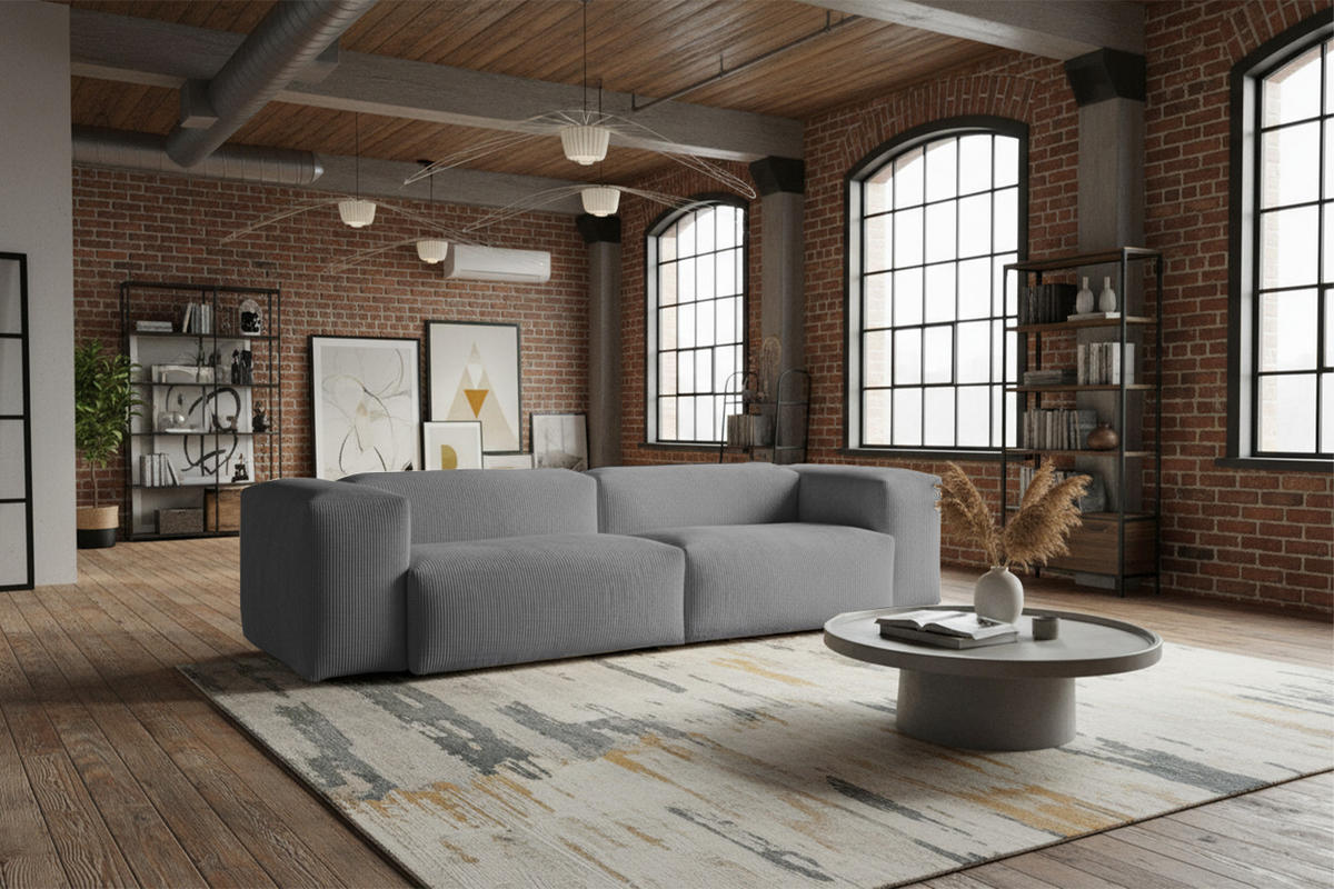 SOFA CELESTE Grau Cord - Schwarz/Grau, Kunststoff/Textil (302/72/114cm) - KAWOLA