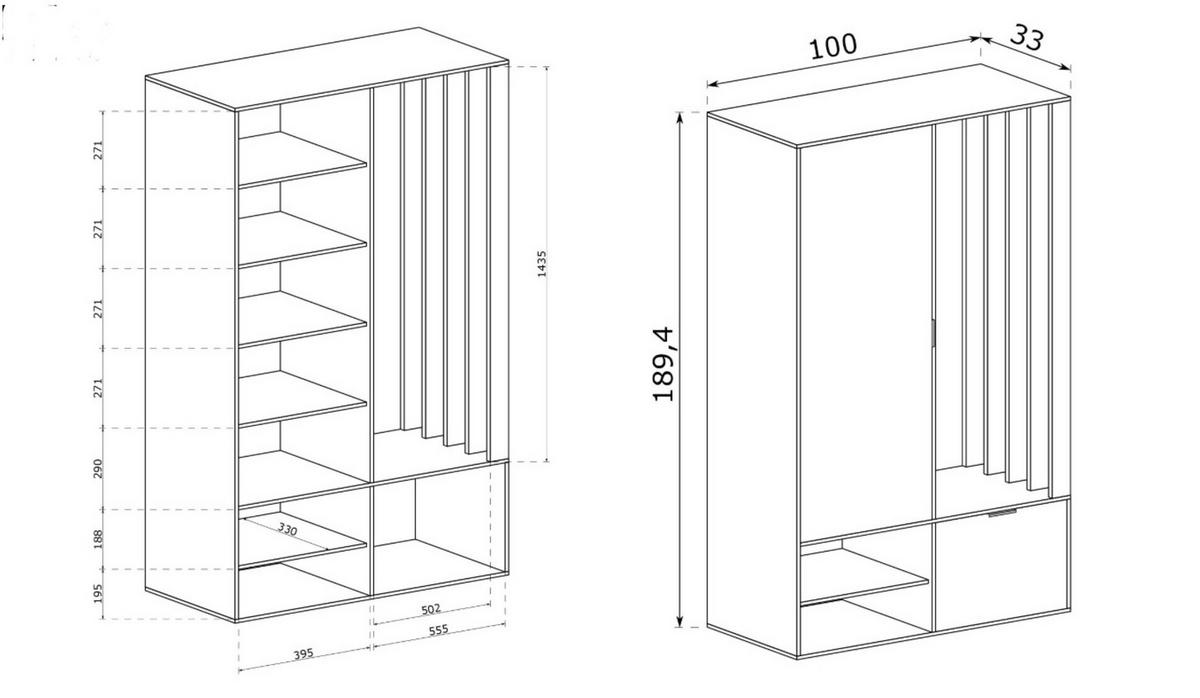 GARDEROBENSCHRANK SETA 100/189/33 Modern Garderobenschrank Grau - Grau, Holzwerkstoff (100/189.4/33cm) - MASSENO