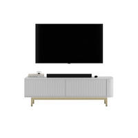 TV stolek Aurora bílý matný 140 cm se zlatým kovovým rámem - bílá/zlatá, kov/kompozitní dřevo (140/44/35cm) - Meble Lindner