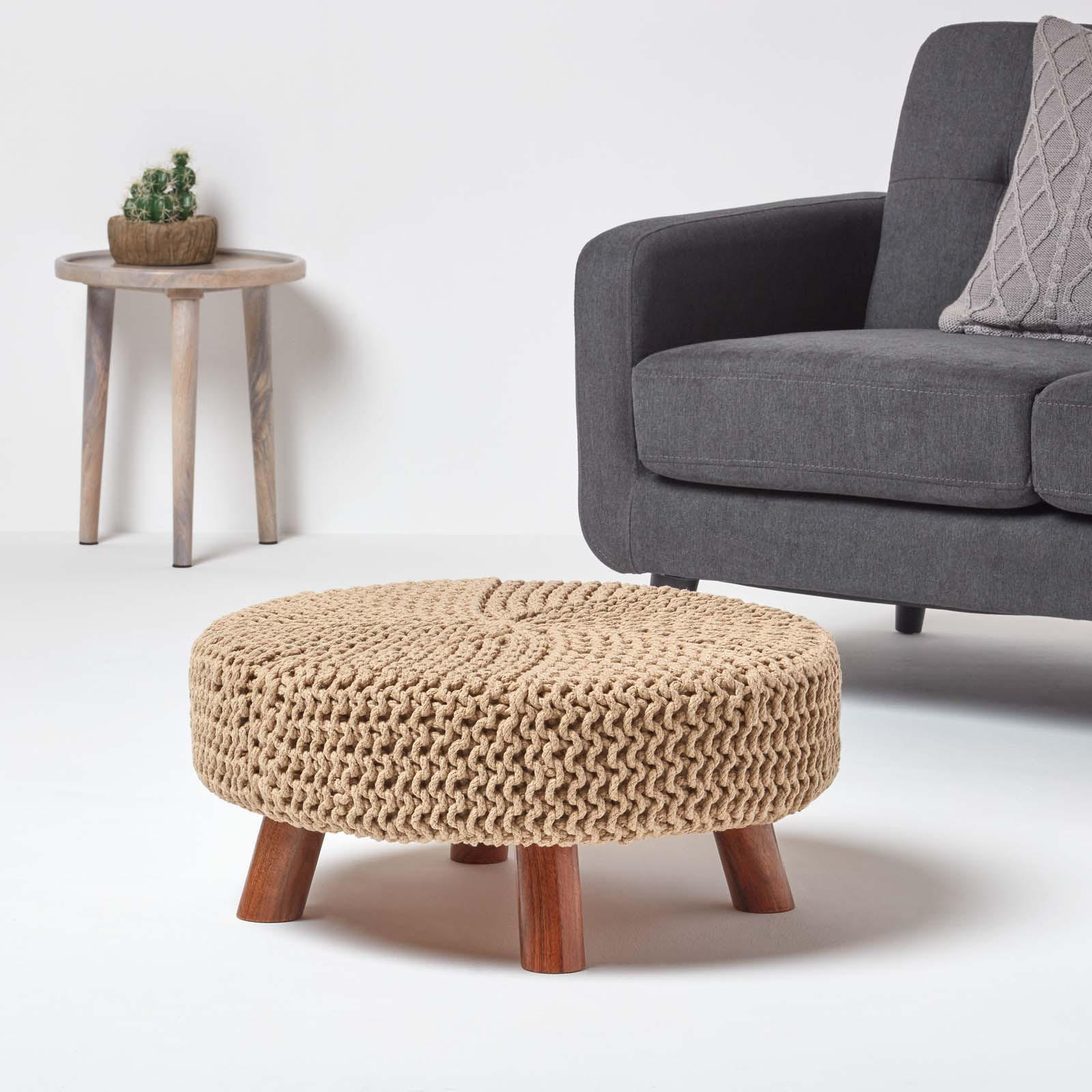 STRICK-HOCKER natur, rund 62/62/30 cm - Naturfarben, Textil (62/30/62cm) - Homescapes