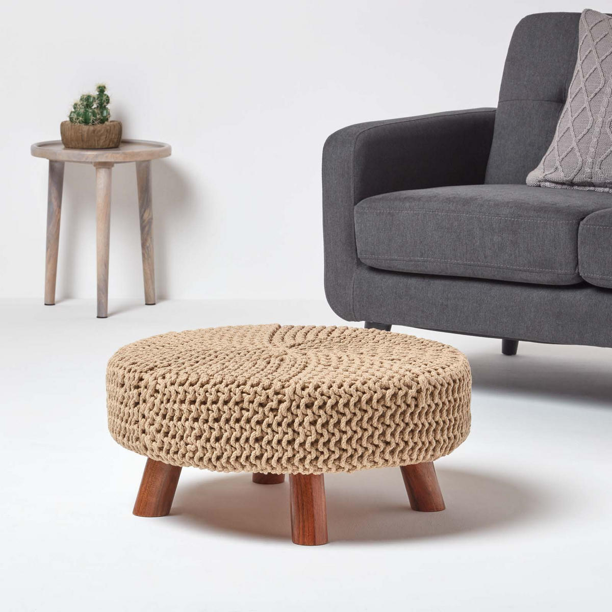 STRICK-HOCKER natur, rund 62/62/30 cm - Naturfarben, Textil (62/30/62cm) - Homescapes