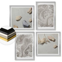 WANDBILDER 4er Set - 50x50 cm & 40x60 cm Silberner Rahmen - Moderne abstrakte Formen - Silberfarben, Kunststoff (50/50cm) - ArtPrintCave