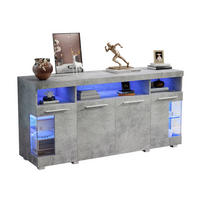 SIDEBOARD 140/40/70 cm mit LED-Beleuchtung, 3 Schubladen und Glastüren aus gehärtetem Glas, Zementgrau - Grau, Holzwerkstoff (140/70/40cm) - Redom