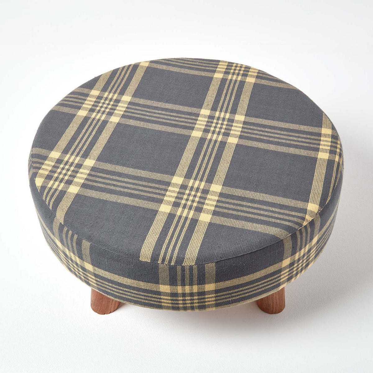 SITZHOCKER rund, grau kariert 62/62/30 cm - Grau, Textil (62/30/62cm) - Homescapes