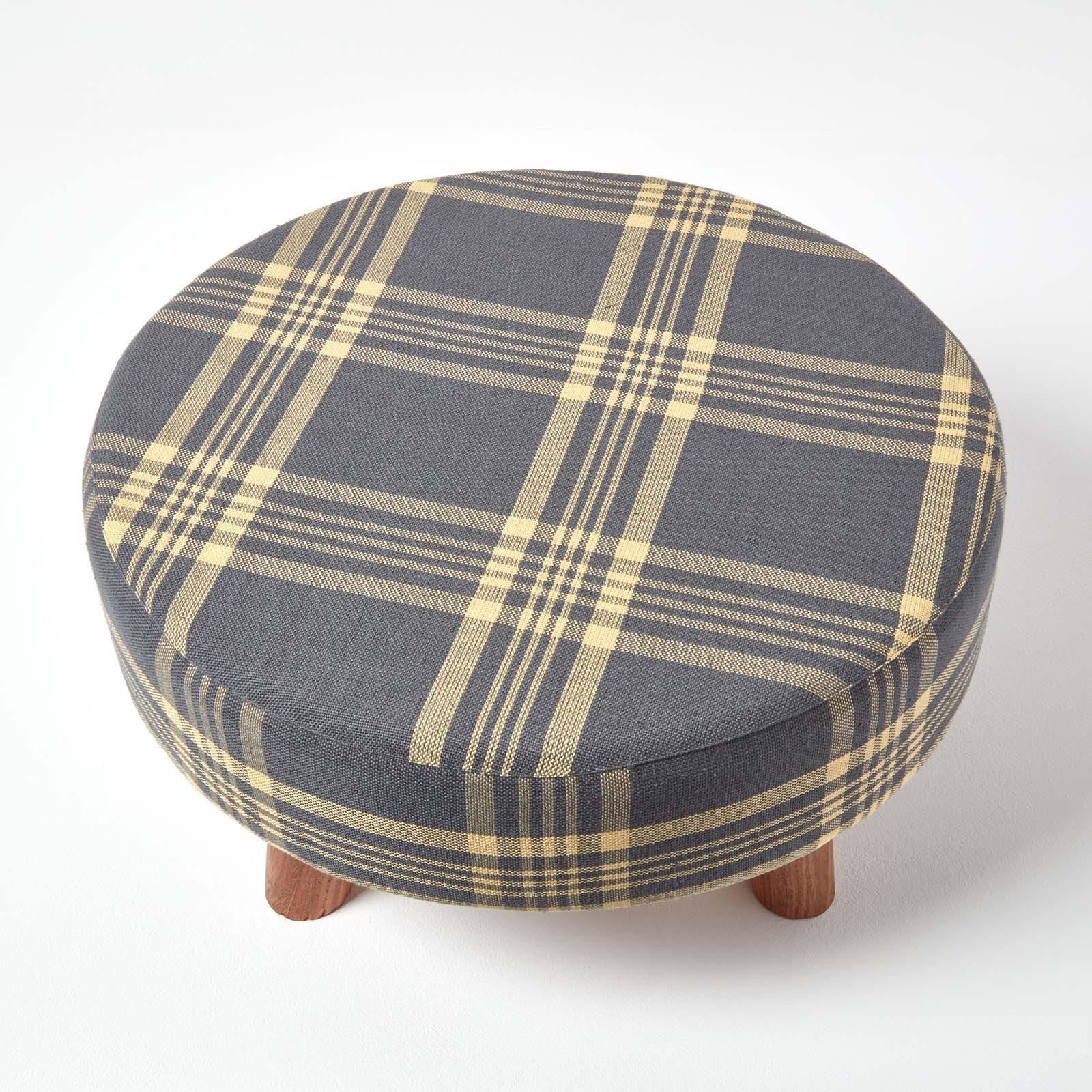 Thumbnail - Homescapes Sitzhocker, Grau, Textil, Kariert, Rund, 62x30x62 cm, Wohnzimmer, Hocker, Sitzhocker