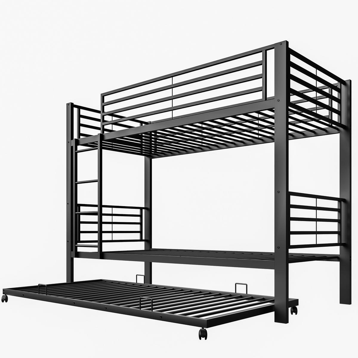 ETAGENBETT 90/200 cm mit Ausziehbett und Leiter, DE-41954, in Schwarz - Schwarz, Metall (90/200cm) - ComfortXL